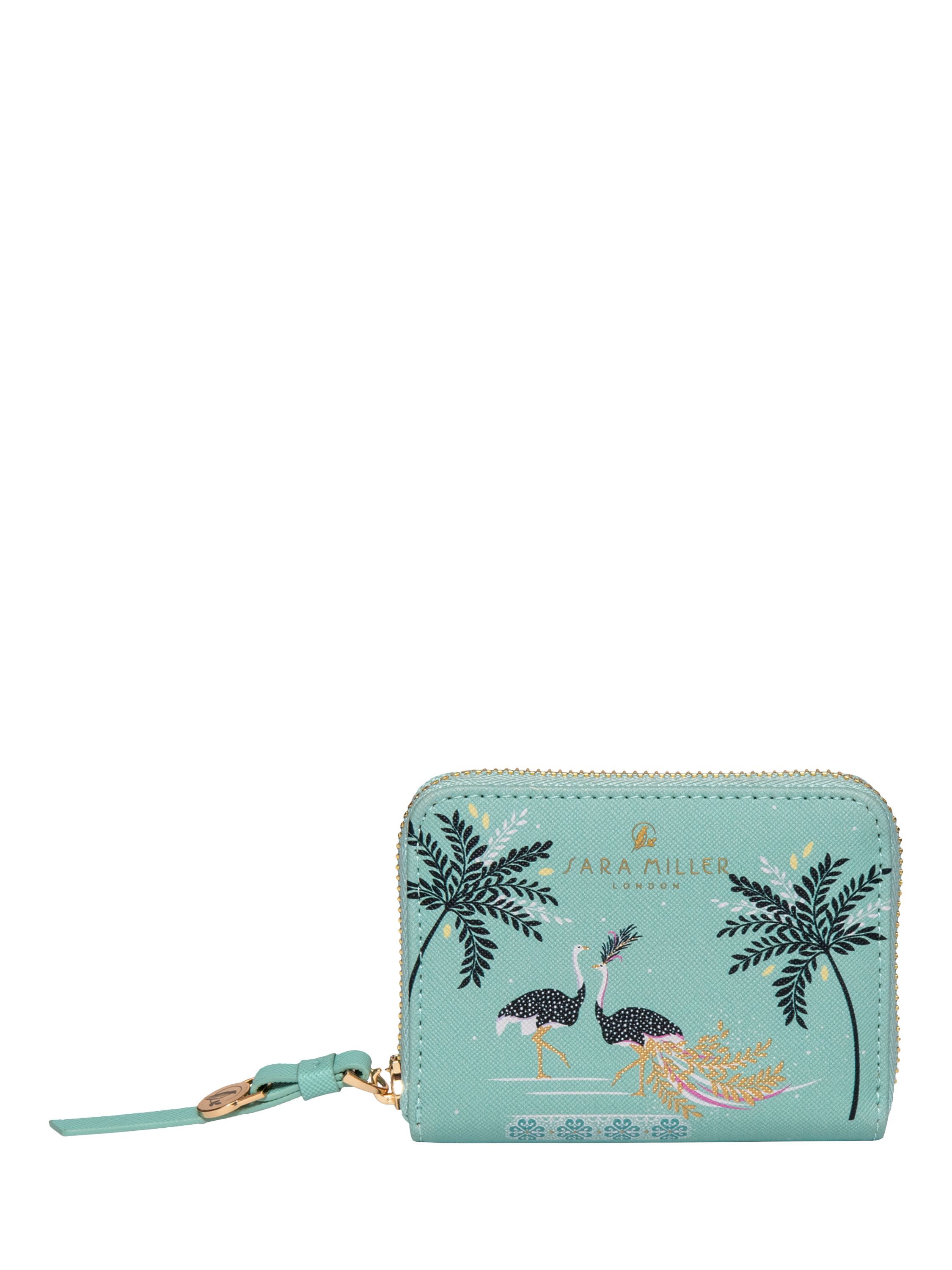Product image 1 of 5, which shows Sara Miller Small Zip Purse, Ostrich Mint