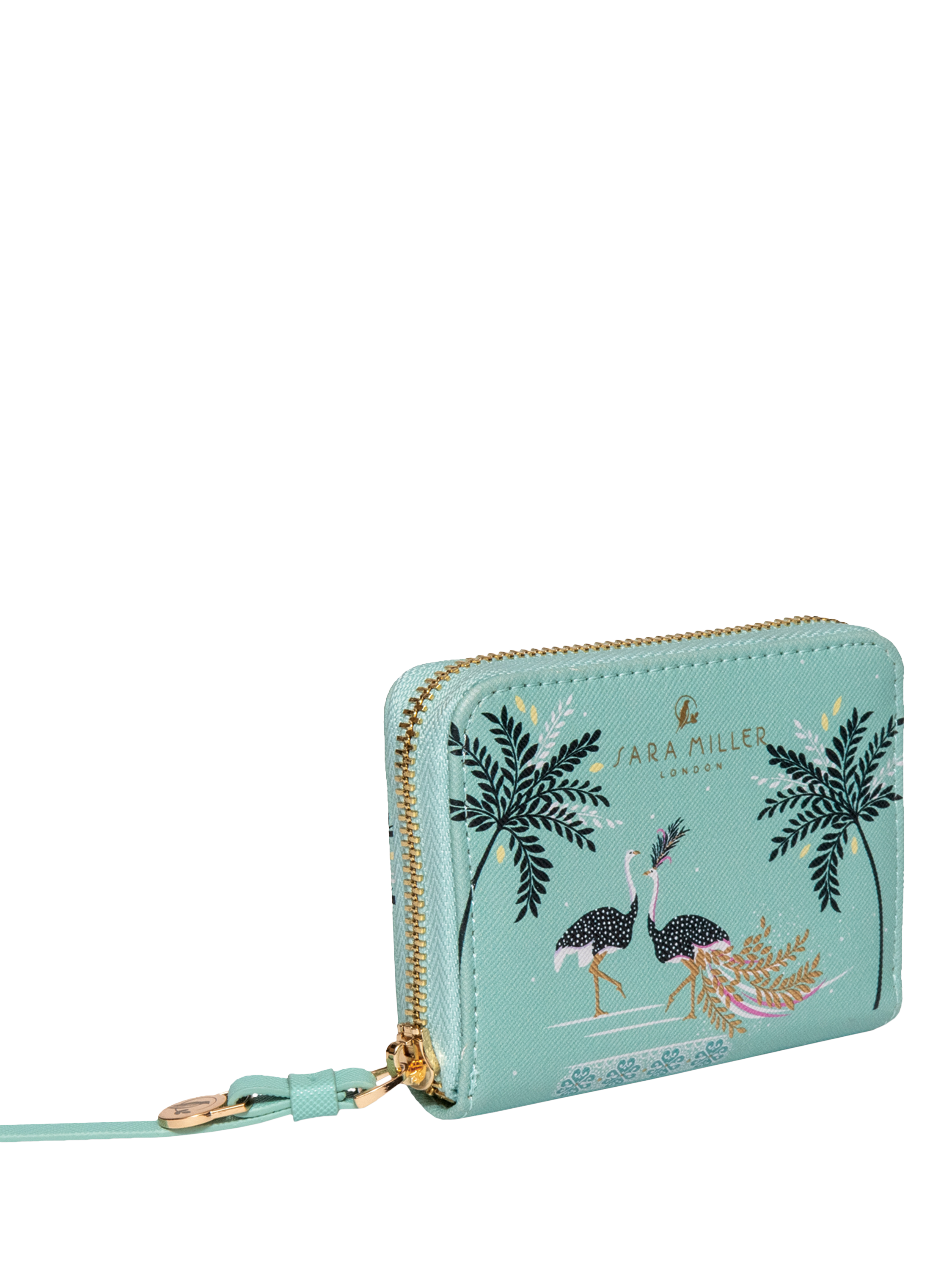 Product image 2 of 5, which shows Sara Miller Small Zip Purse, Ostrich Mint