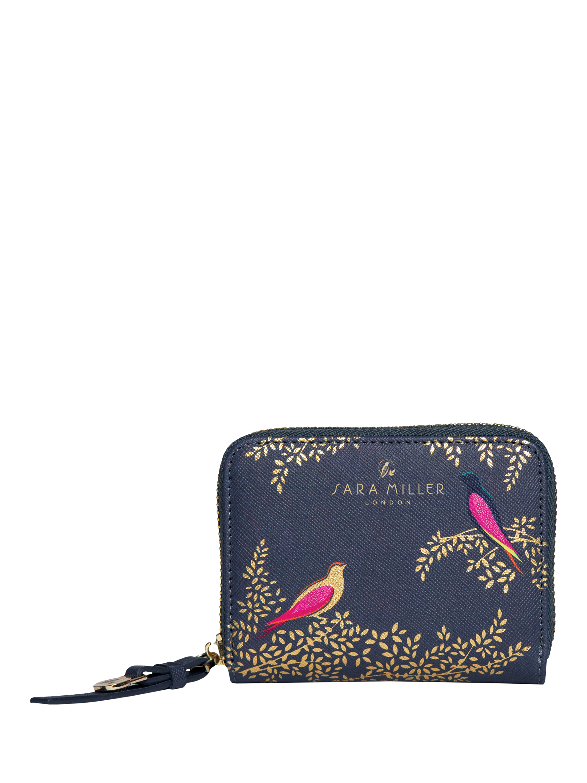 Product image 1 of 11, which shows Sara Miller Small Zip Purse, Smokey Blue Birds