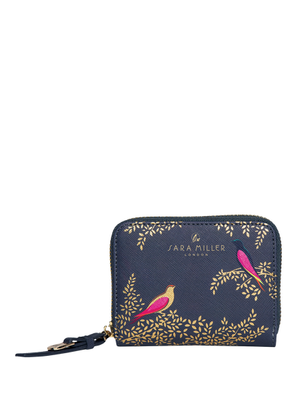 Sara Miller Small Zip Purse, Smokey Blue Birds, Smokey Blue Birds