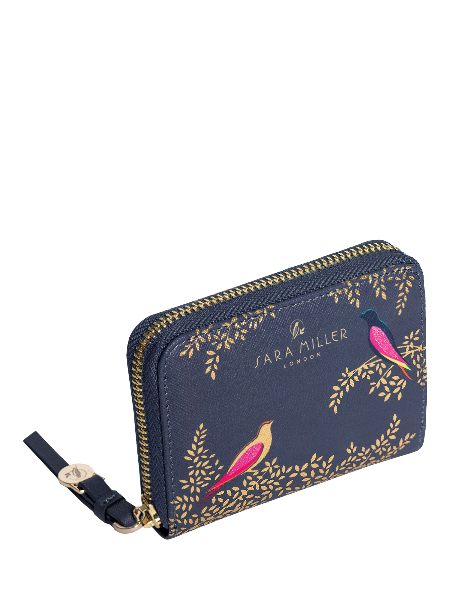 Product image 2 of 11, which shows Sara Miller Small Zip Purse, Smokey Blue Birds