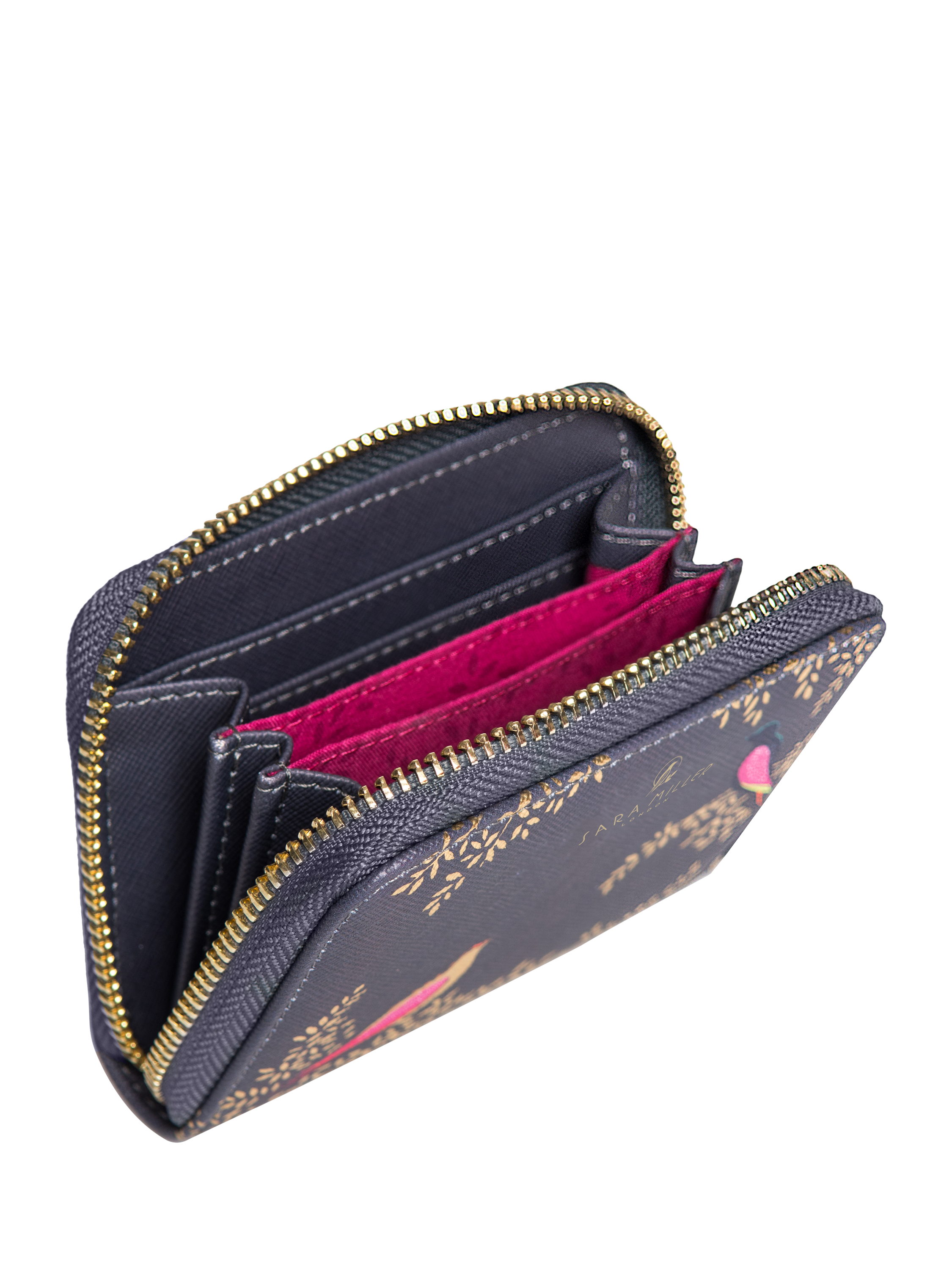 Product image 3 of 11, which shows Sara Miller Small Zip Purse, Smokey Blue Birds