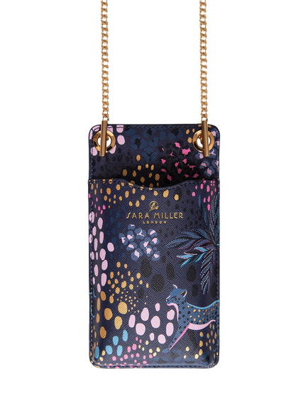 Sara Miller Faux Saffiano Leather Phone Pouch, Midnight Leopard, Midnight Leopard