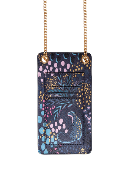 Sara Miller Faux Saffiano Leather Phone Pouch, Midnight Leopard - view 2, Midnight Leopard