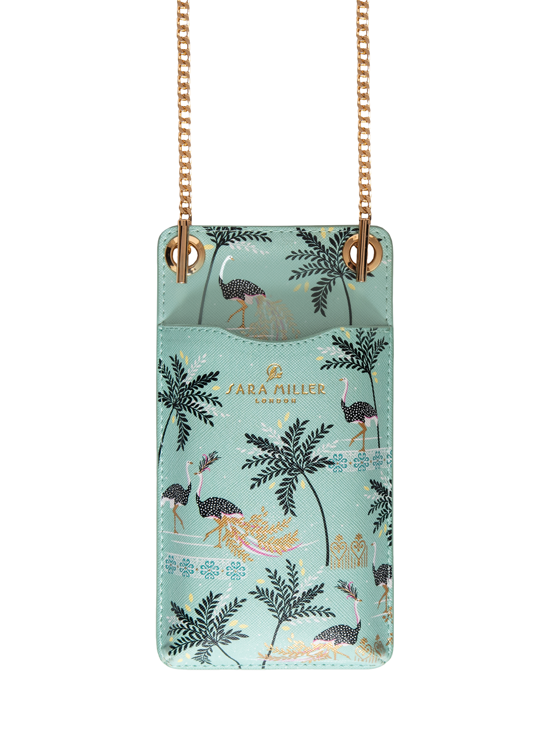 Product image 1 of 3, which shows Sara Miller Faux Saffiano Leather Phone Pouch, Mint Ostrich