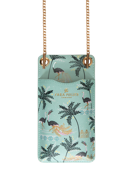 Sara Miller Faux Saffiano Leather Phone Pouch, Mint Ostrich, Ostrich Mint