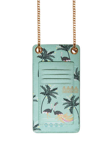 Sara Miller Faux Saffiano Leather Phone Pouch, Mint Ostrich - view 2, Ostrich Mint