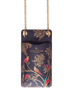 Sara Miller Faux Saffiano Leather Phone Pouch, Smokey Blue Birds, Smokey Blue Birds