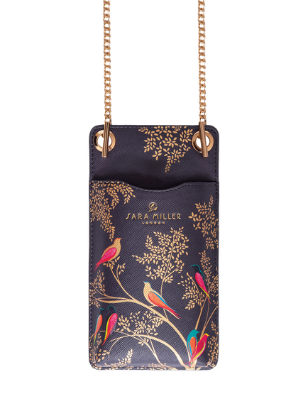 Sara Miller Faux Saffiano Leather Phone Pouch, Smokey Blue Birds, Smokey Blue Birds