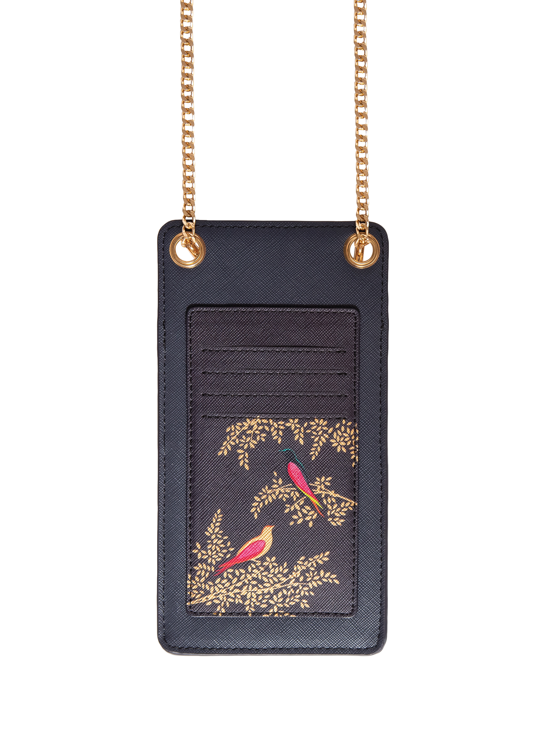 Product image 2 of 3, which shows Sara Miller Faux Saffiano Leather Phone Pouch, Smokey Blue Birds