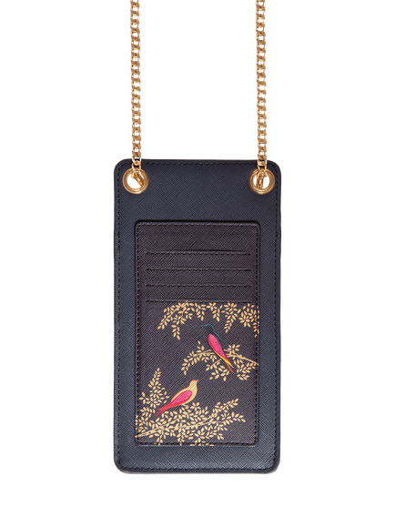 Sara Miller Faux Saffiano Leather Phone Pouch, Smokey Blue Birds - view 2, Smokey Blue Birds