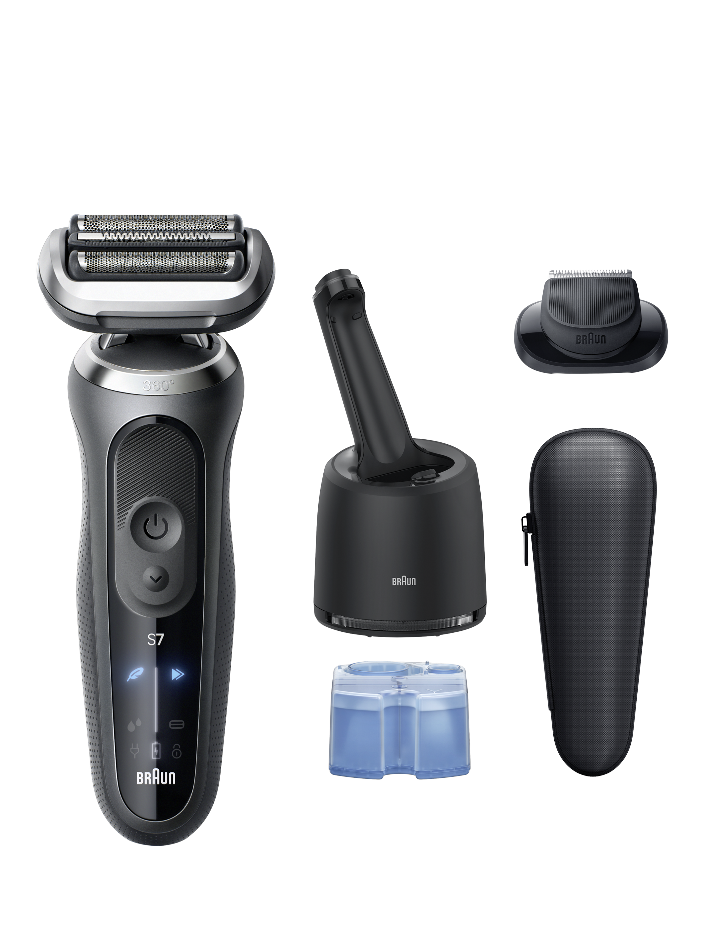 Product image 1 of 8, which shows Braun Series 7 72-G7200cc Electric Shaver, Black