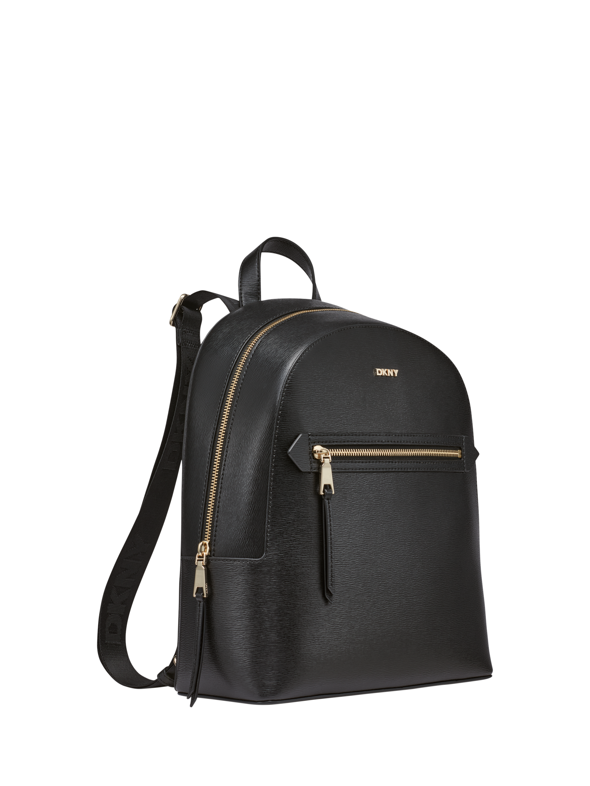 Product image 2 of 5, which shows DKNY Bryant Avenue Leather Backpack, Black/Gold