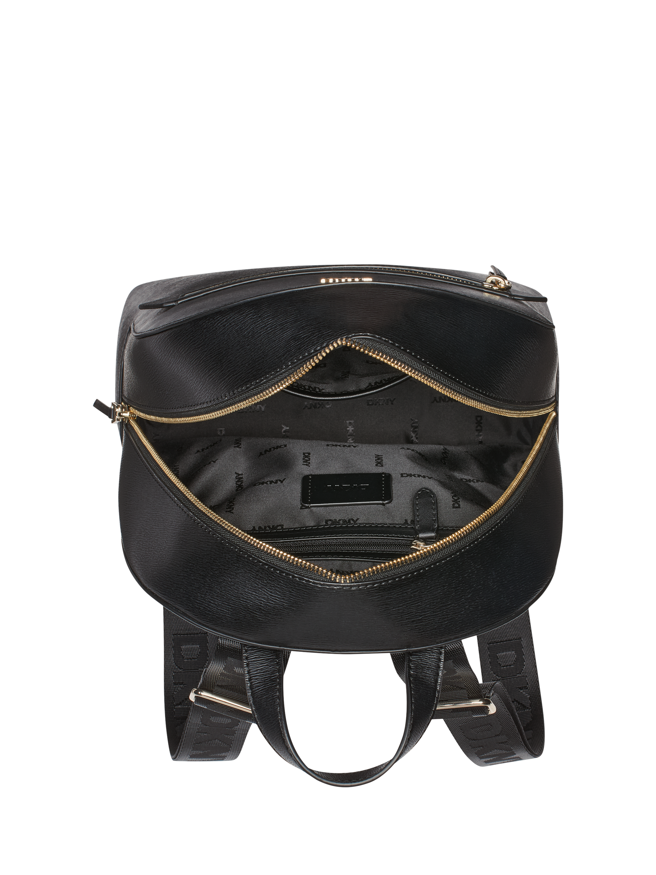 Product image 3 of 5, which shows DKNY Bryant Avenue Leather Backpack, Black/Gold