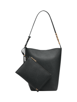 DKNY Avril Leather Bucket Bag, Black/Gold, Black/Gold