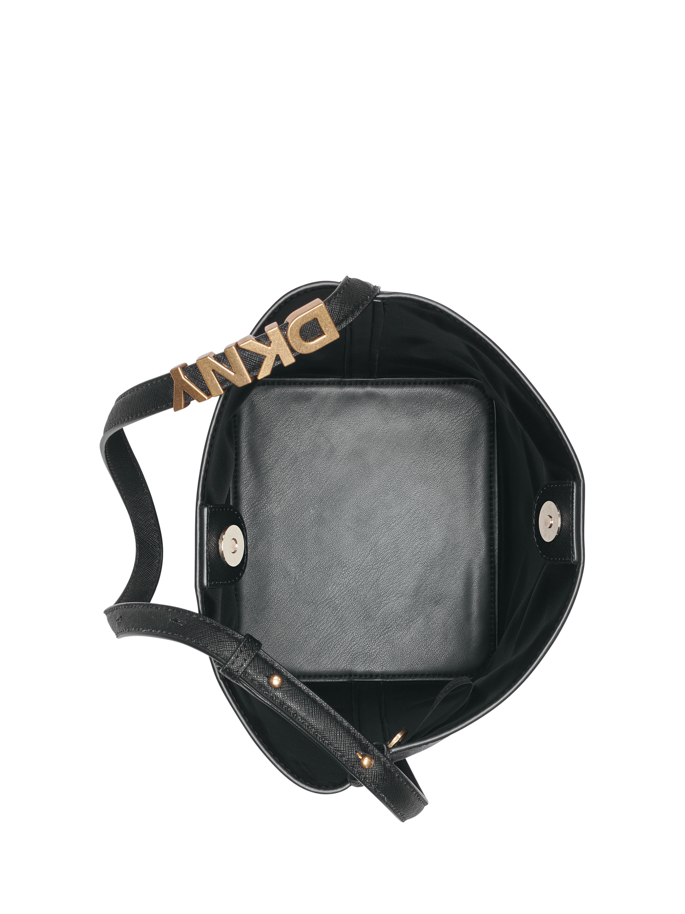 Product image 3 of 5, which shows DKNY Avril Leather Bucket Bag, Black/Gold