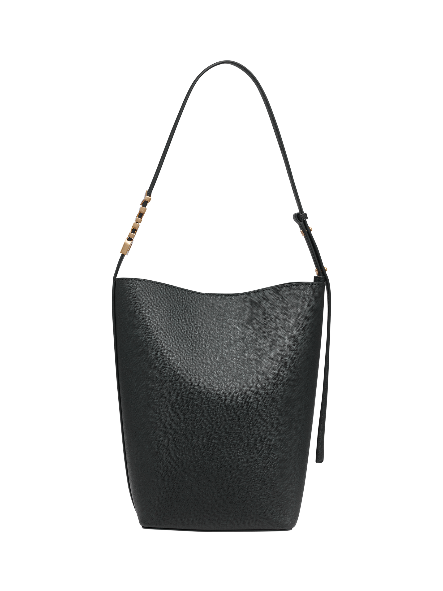 Product image 4 of 5, which shows DKNY Avril Leather Bucket Bag, Black/Gold