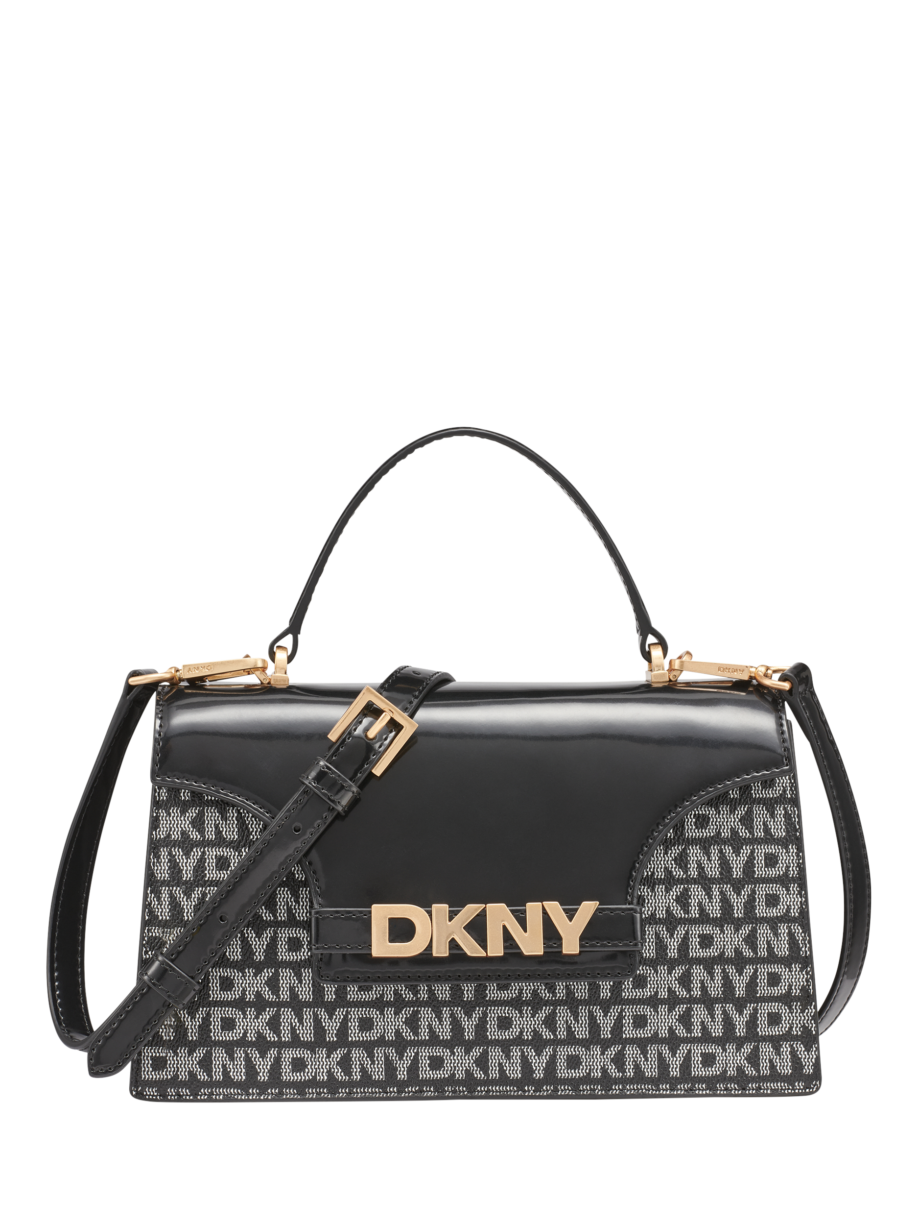 DKNY Avril Leather Flap Satchel Bag, Black Logo/ Black