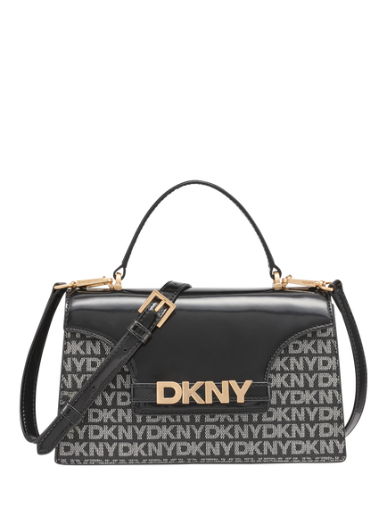 DKNY Avril Leather Flap Satchel Bag, Black Logo/ Black, Black Logo/ Black