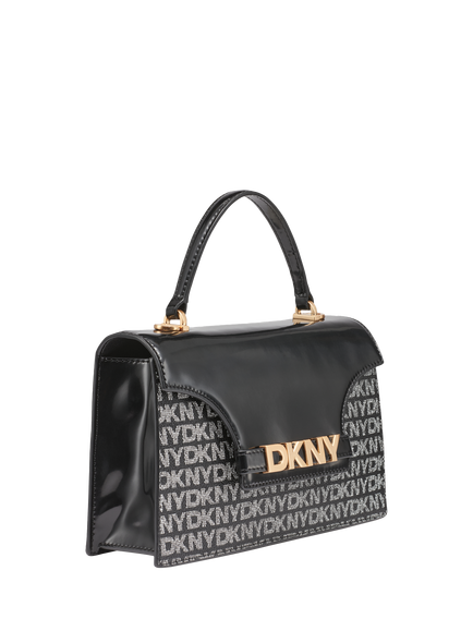 DKNY Avril Leather Flap Satchel Bag, Black Logo/ Black - view 2, Black Logo/ Black