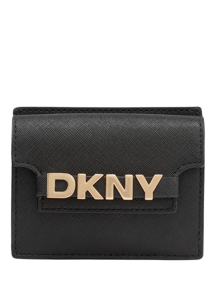 DKNY Avril Leather Card Case, Black/Gold, Black/Gold