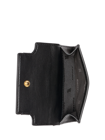 DKNY Avril Leather Card Case, Black/Gold - view 2, Black/Gold