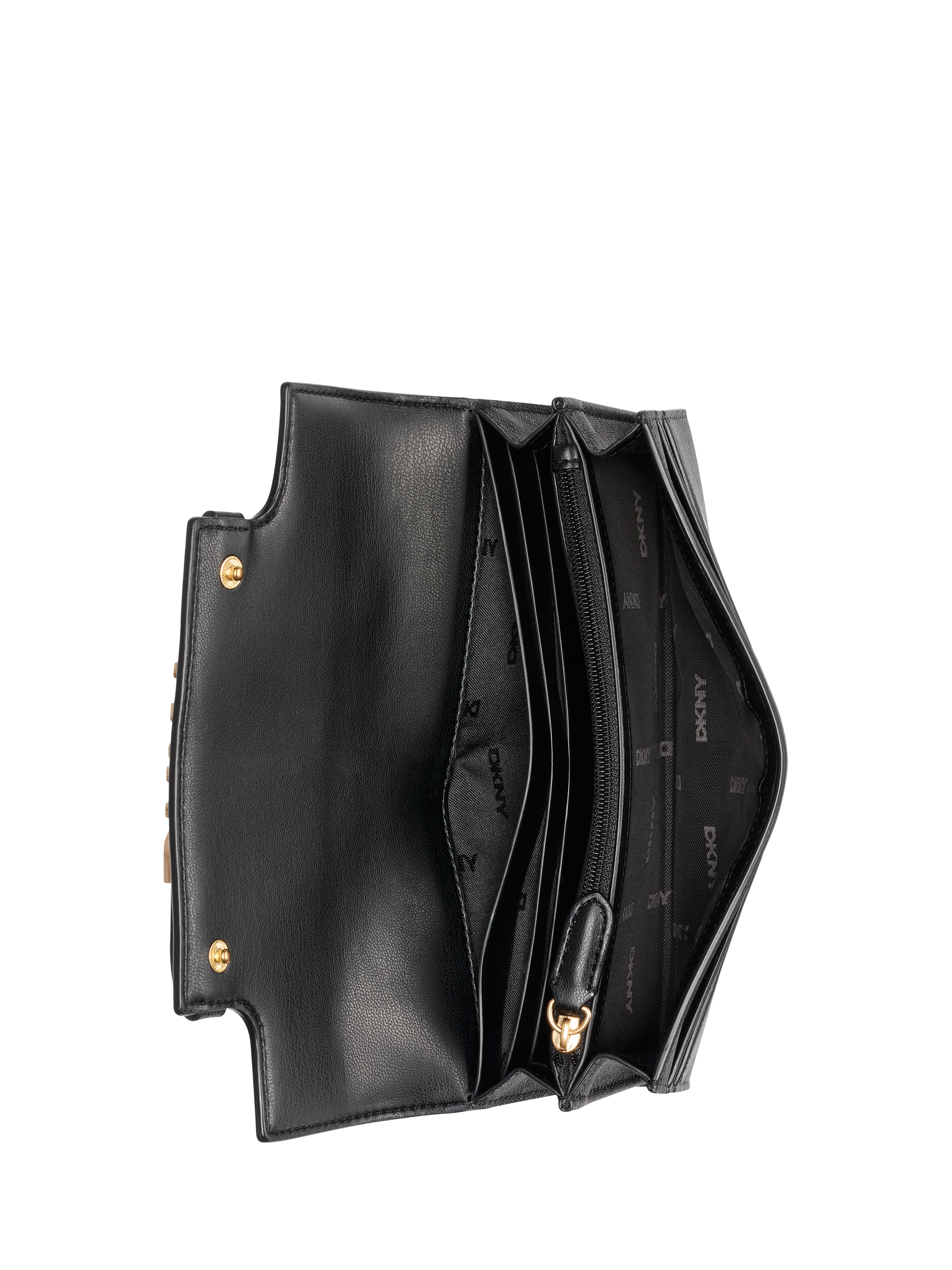 Product image 2 of 5, which shows DKNY Avril Leather Wallet, Black/Gold