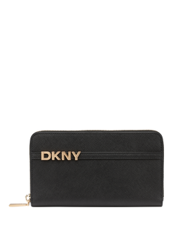 DKNY Avril Leather Zip Up Wallet, Black/Gold