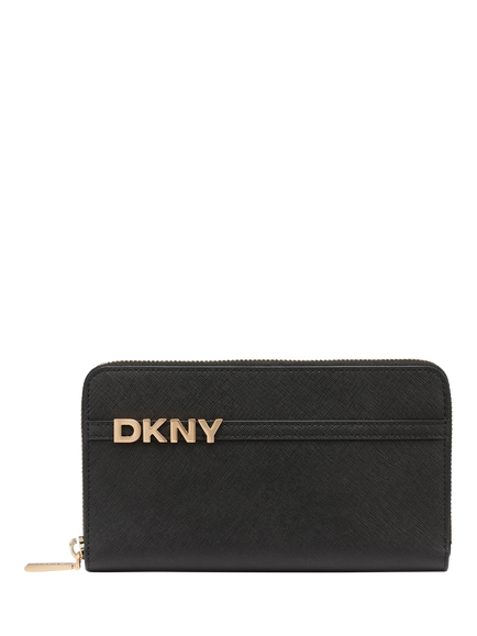 DKNY Avril Leather Zip Up Wallet, Black/Gold