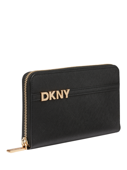 DKNY Avril Leather Zip Up Wallet - view 2, Black/Gold