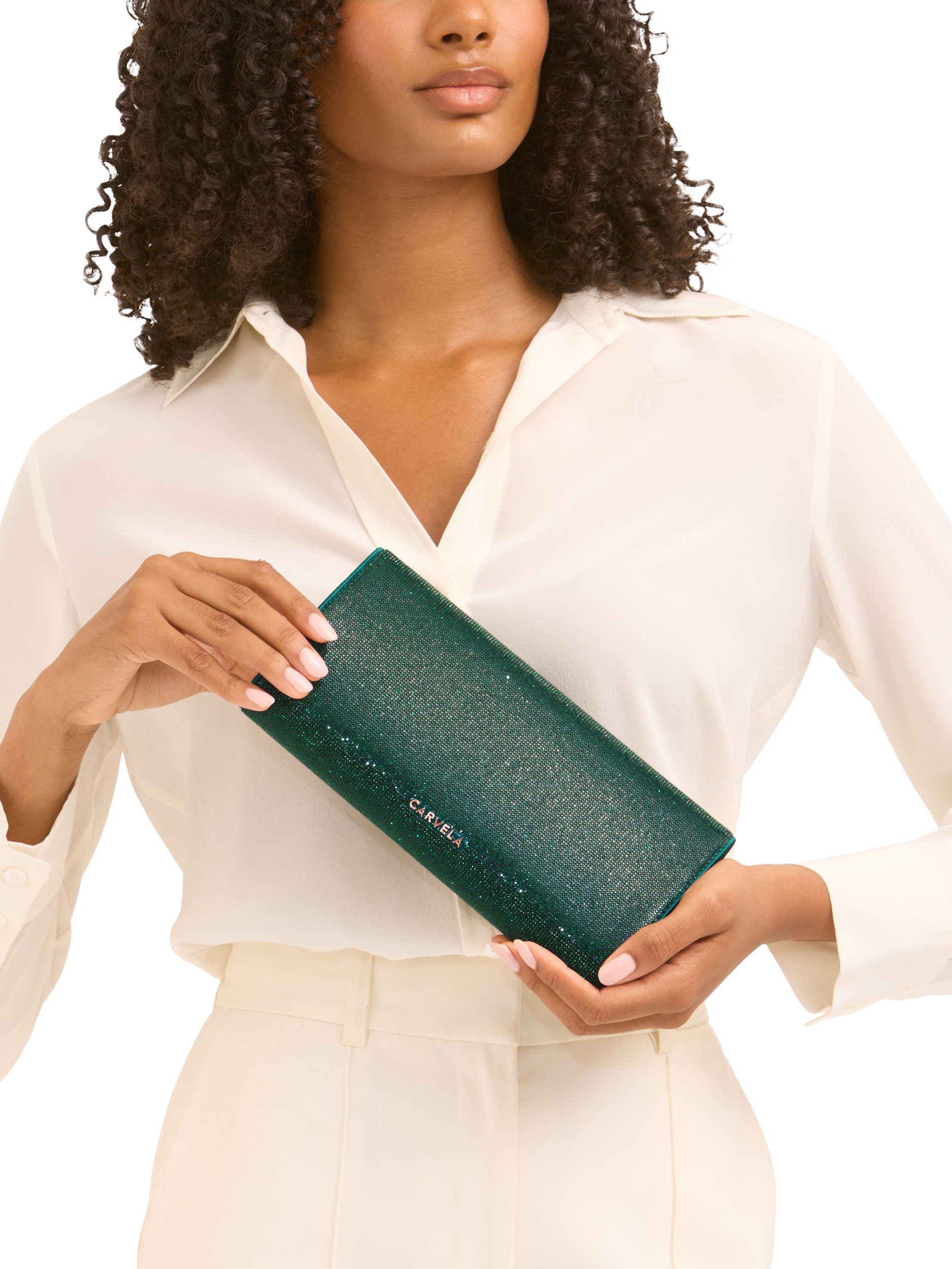 Product image 3 of 6, which shows Carvela Spiral Clutch Bag, Dark Green