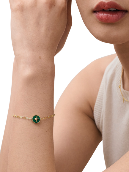 Astley Clarke Polaris Locket Bracelet - view 2, Gold/Malachite