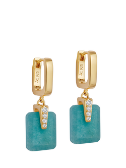 Astley Clarke Art Deco Amazonite Drop Huggie Earrings, Gold/Green, Gold/Green