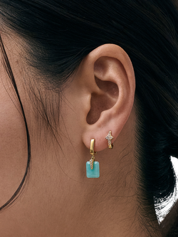 Astley Clarke Art Deco Amazonite Drop Huggie Earrings, Gold/Green - view 2, Gold/Green