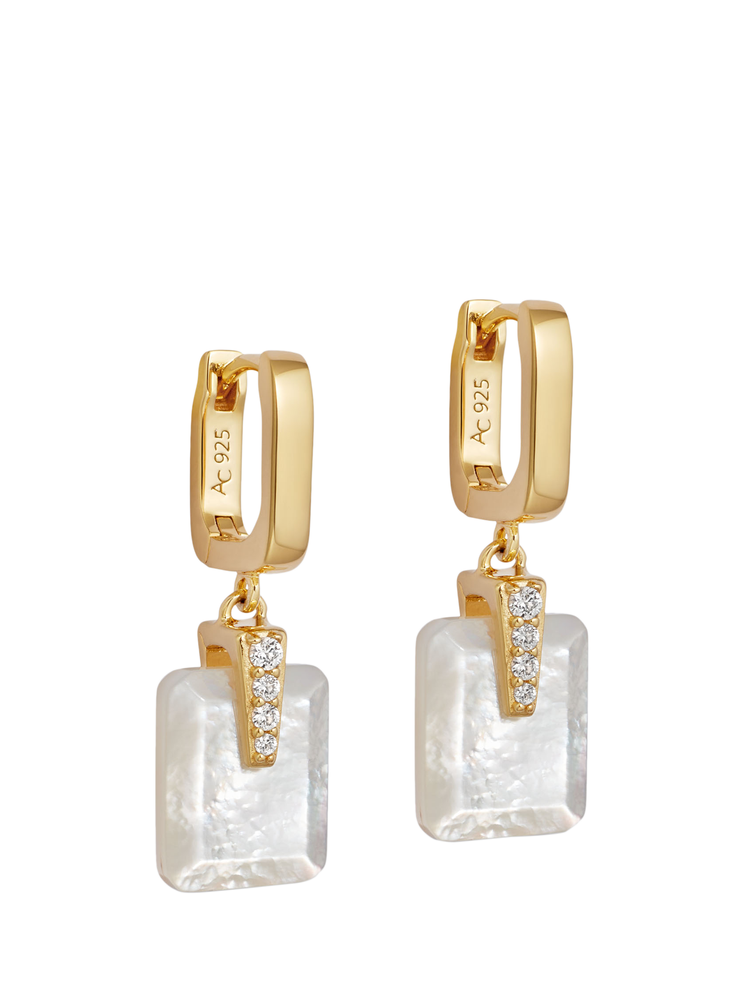 Product image 1 of 3, which shows Astley Clarke Deco Huggie Earrings, Gold/White