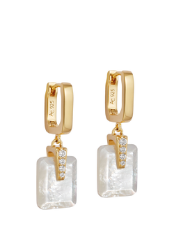 Astley Clarke Deco Huggie Earrings, Gold/White, Gold/White