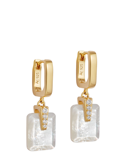 Astley Clarke Deco Huggie Earrings, Gold/White, Gold/White