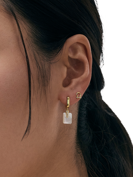Astley Clarke Deco Huggie Earrings, Gold/White - view 2, Gold/White