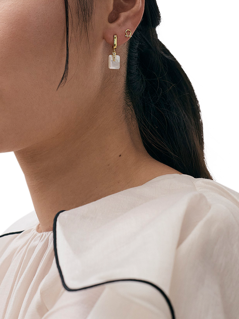 Product image 3 of 3, which shows Astley Clarke Deco Huggie Earrings, Gold/White