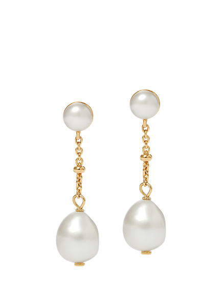 Astley Clarke Pearl Chain Stud Earrings, Gold/White, Gold/White