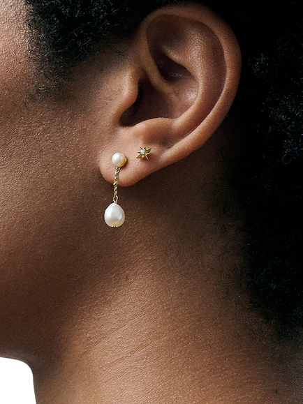 Astley Clarke Pearl Chain Stud Earrings, Gold/White - view 2, Gold/White