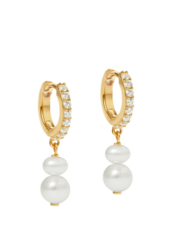 Astley Clarke Pearl and Sapphire Huggie Earrings, Gold/White, Gold/White
