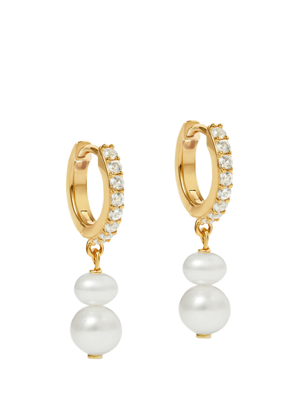 Astley Clarke Pearl and Sapphire Huggie Earrings, Gold/White, Gold/White