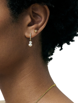 Astley Clarke Pearl and Sapphire Huggie Earrings, Gold/White - view 2, Gold/White