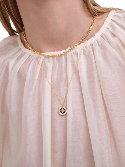 Astley Clarke North Star Locket Necklace, Gold/Blue - view 2, Gold/Blue