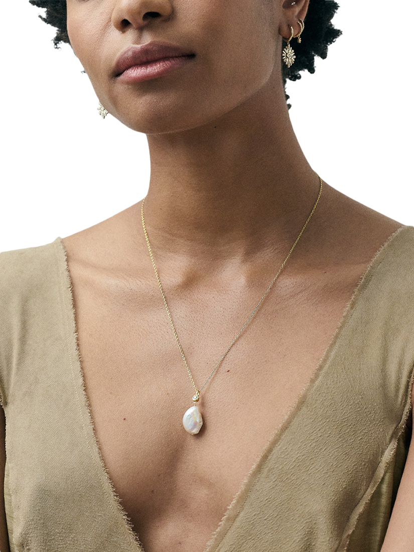 Product image 2 of 2, which shows Astley Clarke Pearl Drop Necklace, Gold/White