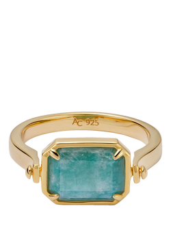Astley Clarke art Deco Duo Stone Ring, Gold/Green, Gold/Green
