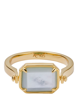 Astley Clarke art Deco Duo Stone Ring, Gold/Green - view 2, Gold/Green