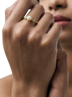 Astley Clarke Pearl and Sapphire Ring, Gold/White - view 2, Gold/White