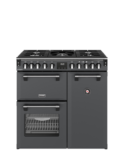 Stoves Richmond Deluxe 90cm Dual Fuel Range Cooker with Gas Hob, Anthracite Grey
